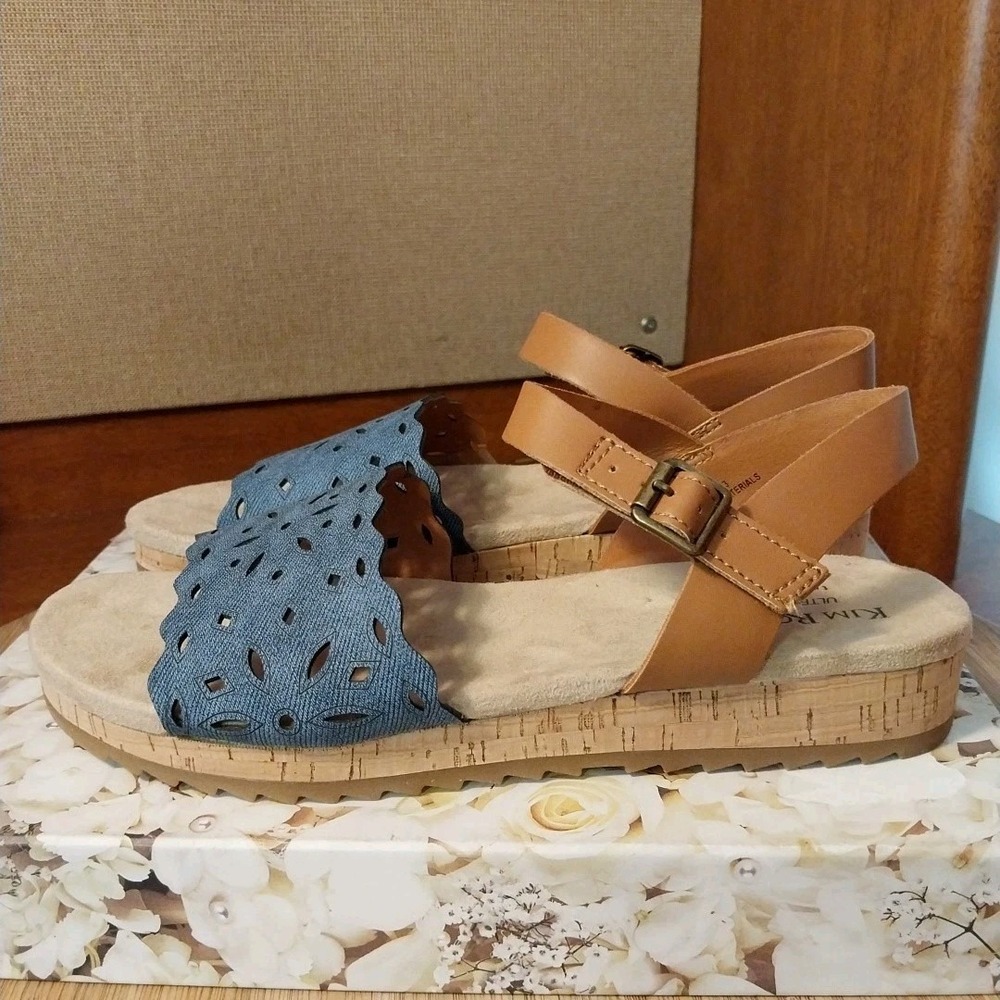 Kim Rogers Ultra Comfort Hayward Blue Sandals Size 8M Cork Soles Summer Strap EC - Picture 10 of 11